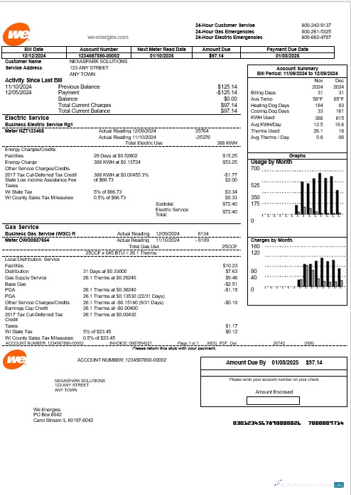 Download USA We business utility bill template in Word and PDF formats Photoshop template